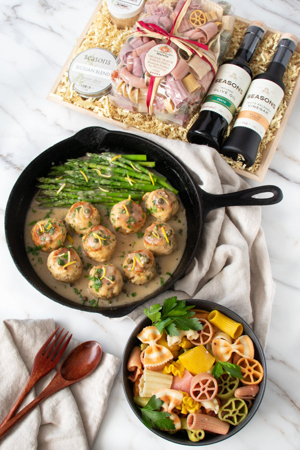 Lemony Chicken Piccata Meatballs & Asparagus