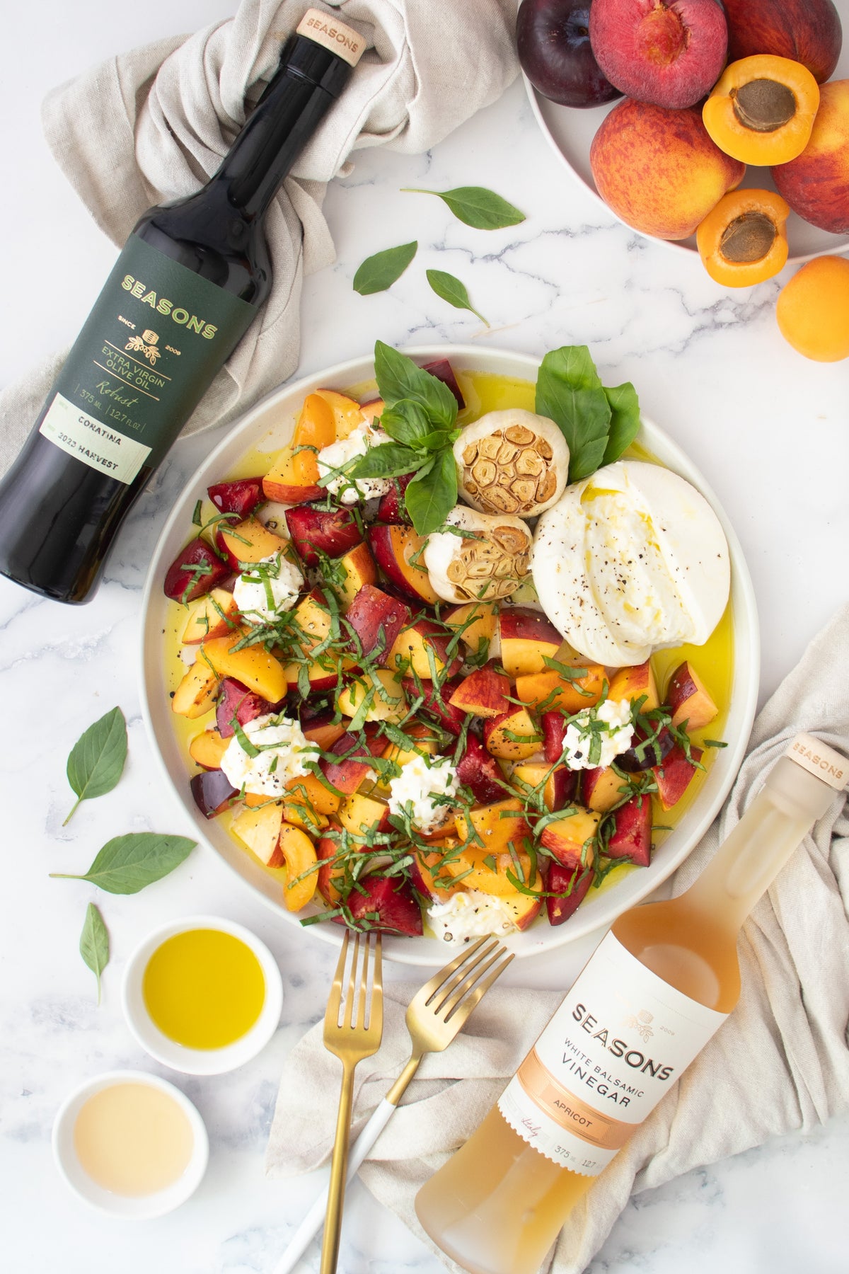 Summer Stone Fruit, Roasted Garlic & Burrata Salad