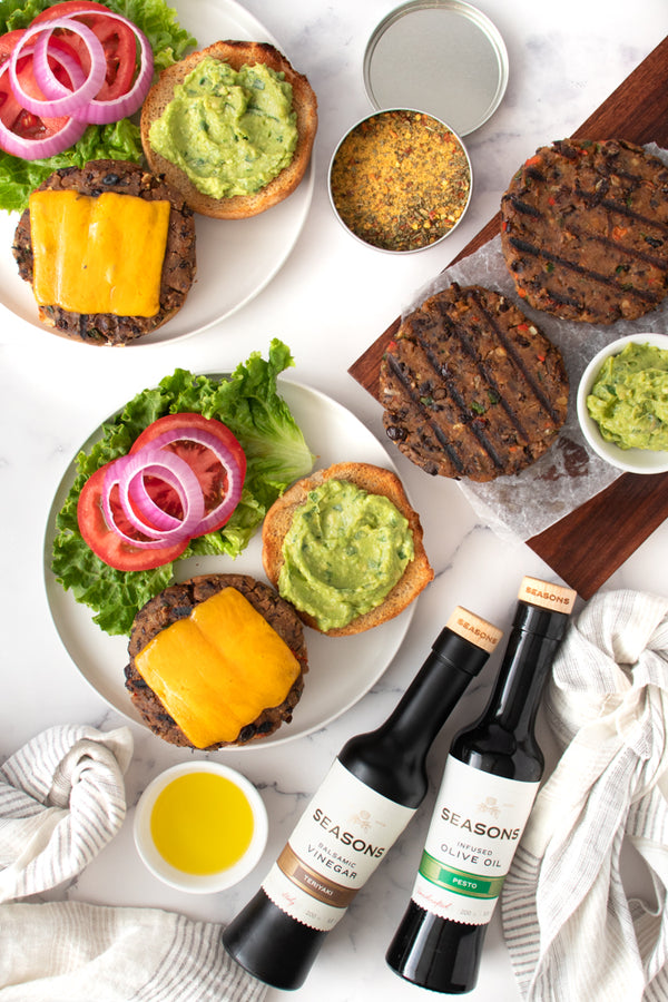 Best-Ever Black Bean Burgers with Pesto Avocado Spread